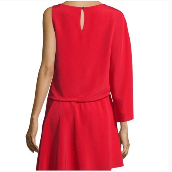 Halston Heritage Asymmetric Faille Blouson Red Asymmetric Dress Silk Size Medium - Picture 2 of 10
